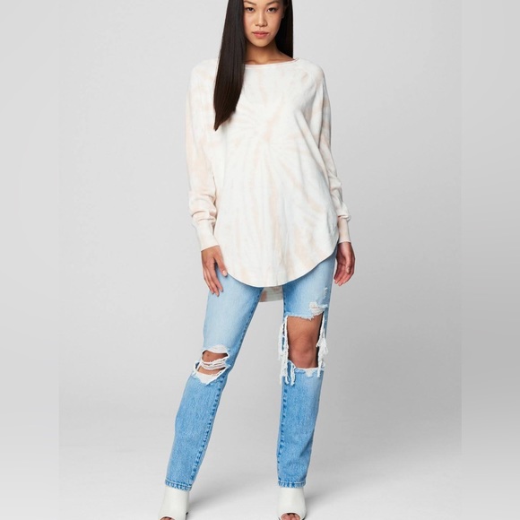 (A54) BLANK NYC Peach & White Tie Dye Long Sleeve Sweater, Size Large, NWT, $98 - Picture 1 of 13